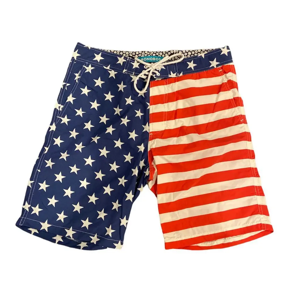 EUC Mens‎ Bonobos Board Shorts Swim Trunks American Flag USA Size 29 Small